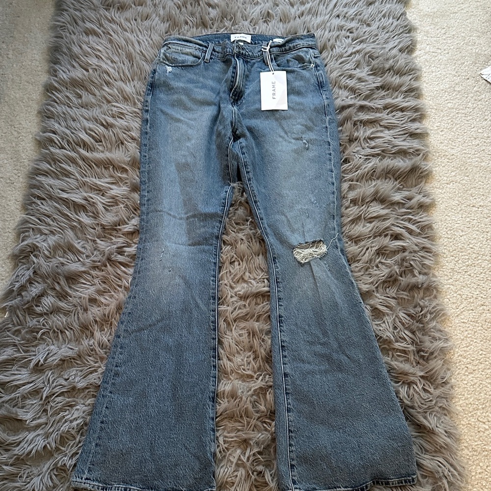 PAIGE Distressed Blue Flare Jeans